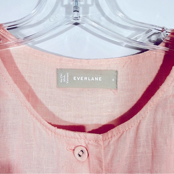 EVERLANE The Linen Popover Shirt Petal Pink 6 Long Sleeve Half Button Lagenlook - Picture 3 of 10